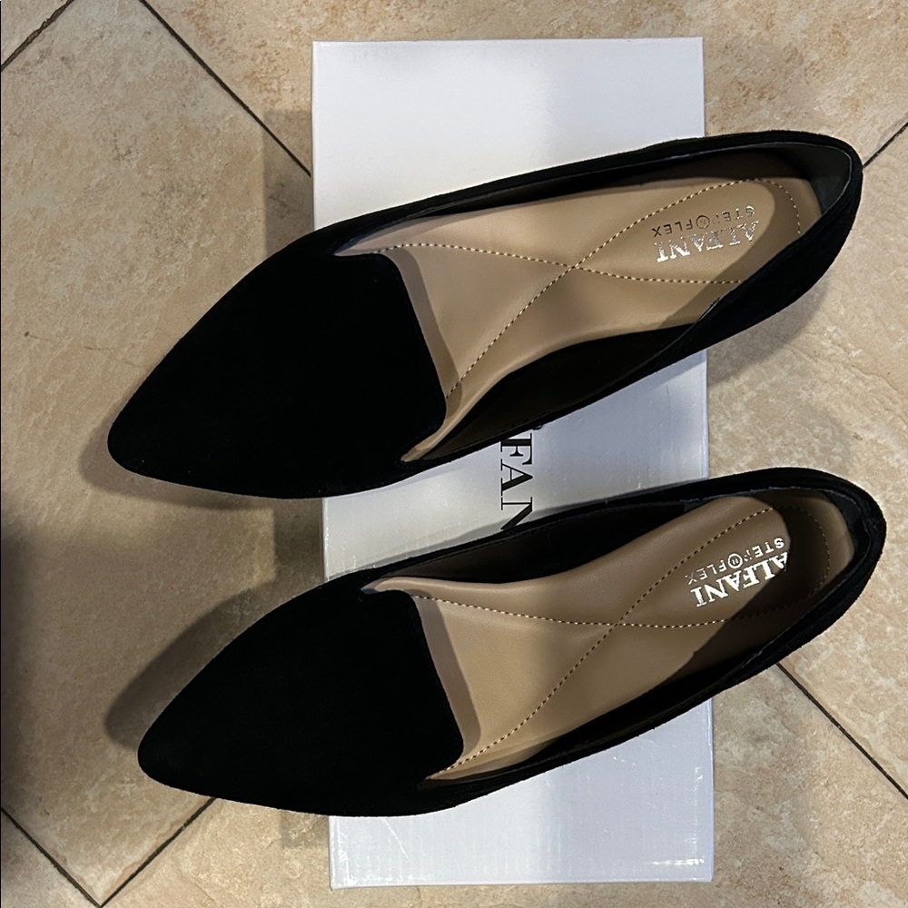 Alfani Black Step Flex Flat Loafer Pointed Toe Size 8.5